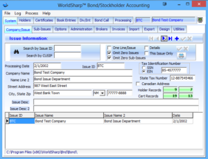 Bond/Stockholder Accounting System