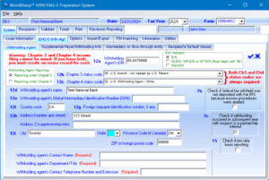 1099 Preparation System - 1042-S Withholding Agent Screen