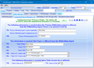1099 Preparation System - 1042-S Withholding Agent Supplemental Info Screen