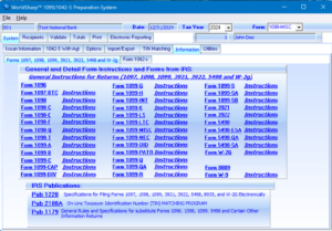 1099 Preparation System - IRS Information Screen