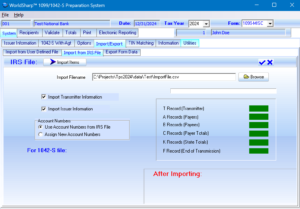 1099 Preparation System - Import from IRS File Screen