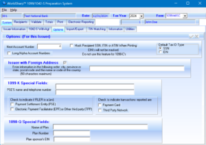 1099 Preparation System - Options Screen