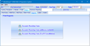1099 Preparation System - Print Reports Screen
