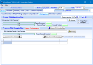 1099 Preparation System - TIN Matching Screen
