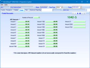 1099 Preparation System - Totals Screen