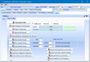 1099 Preparation System - Utilities Screen