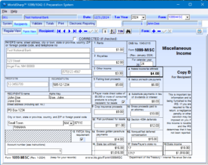 1099 Preparation System - Recipients Form View Screen