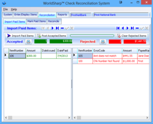 Check Reconciliation System Import Paid Items Screen