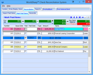 Check Reconciliation System Mark Paid Items Screen