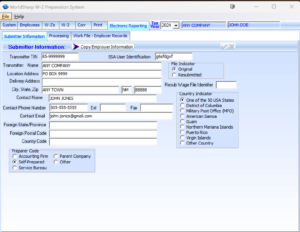 W-2 Preparation System - Electronic Submitter Info Screen