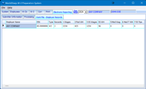 W-2 Preparation System - Electronic Reporting - Work File Screen