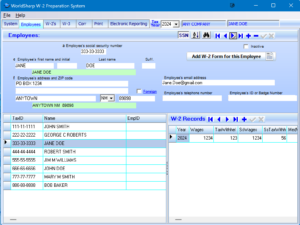 W-2 Preparation System - Employees Screen