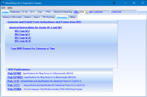 W-2 Preparation System - IRS Information Screen