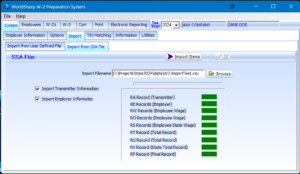 W-2 Preparation System - Import SSA File Screen