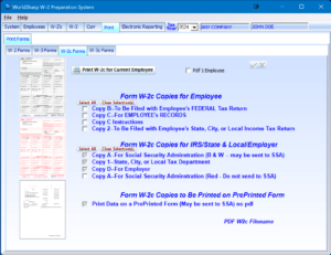 W-2 Preparation System - Print W-2c Screen
