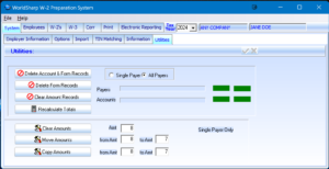 W-2 Preparation System - Utilities Screen